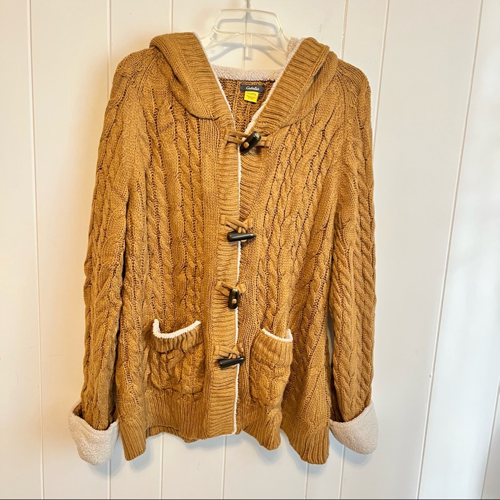 Cabela's Brown Cable Knit Sweater with Toggle Closures